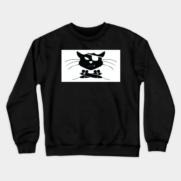 Jolly Roger Pirate Black Cat Crossbones (Cross Mice) - designed by pelagio AM Crewneck Sweatshirt by PelagiosCorner